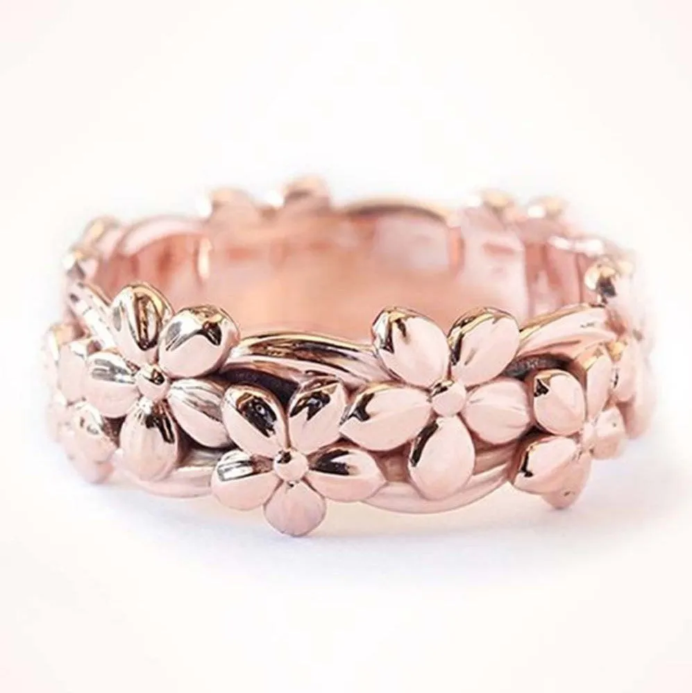 14K Rose Gold Flower Band Ring