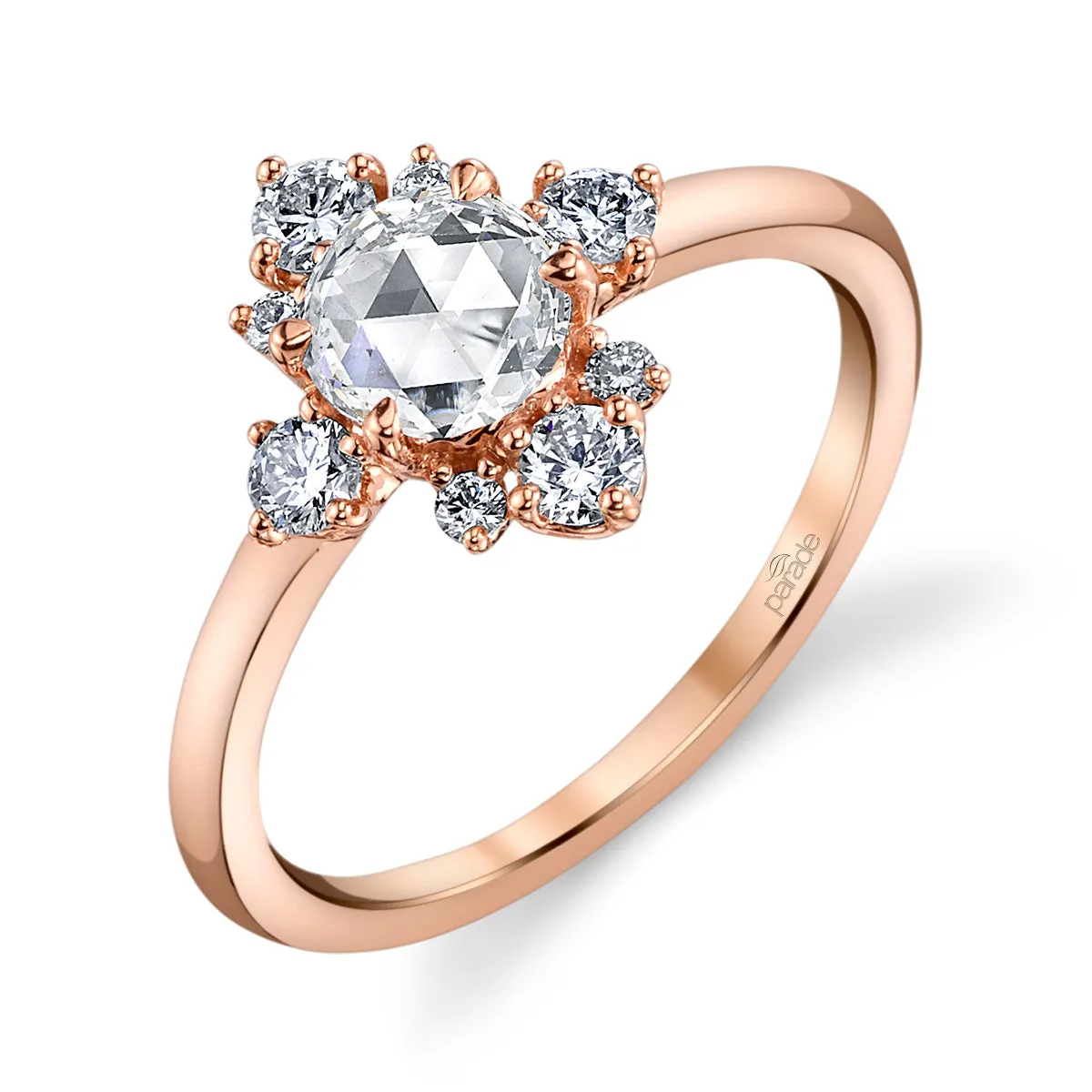 14k Rose Gold, Rose Cut Engagement Ring with Halo