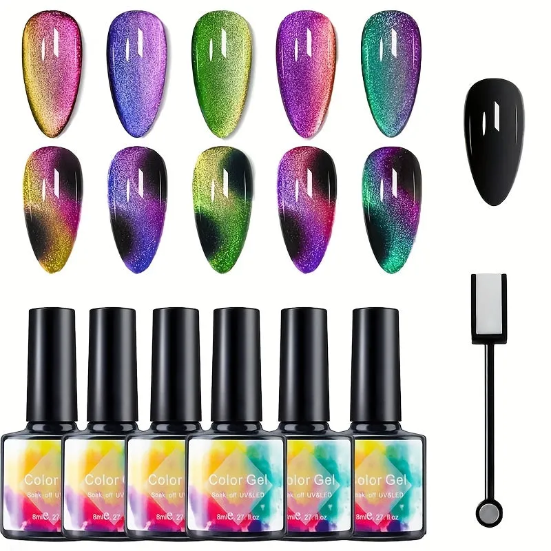 6 Color Magnetic Gel Polish Set for Stunning Nail Art