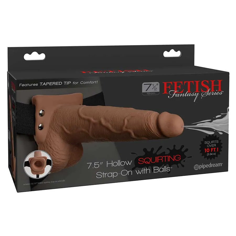 7 Inch Tan Squirting Hollow Realistic Strap-On with Balls by Fetish Fantasy