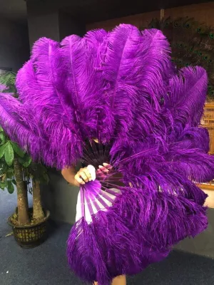 A pair Single layer dark purple Beginner’s Ostrich Feather Fan