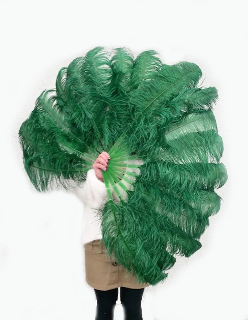 A pair Single layer forest green Beginner’s Ostrich Feather Fan