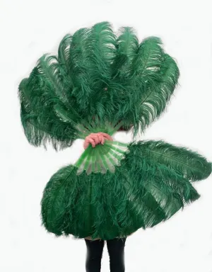 A pair Single layer forest green Beginner’s Ostrich Feather Fan