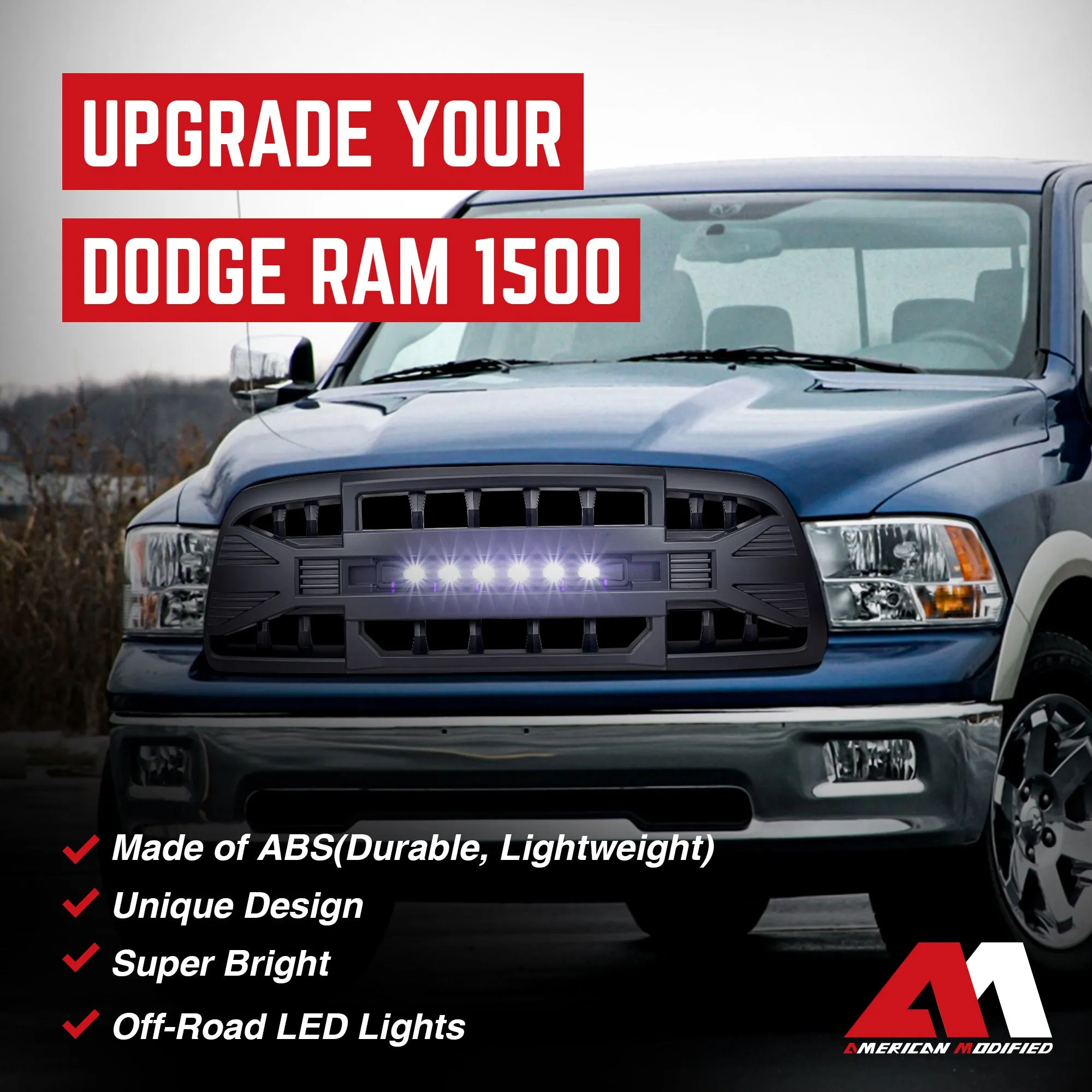 AMERICAN MODIFIED Armor Grille for 2009 to 2012 Dodge Ram 1500, Matte Black