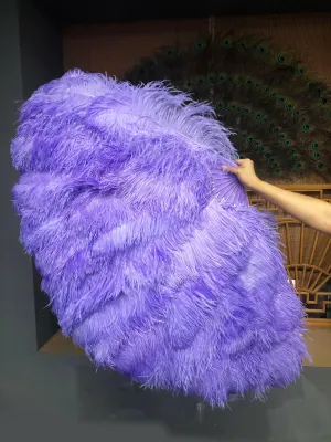 Aqua violet Triple layers ostrich Feather Fan 35"x 63"