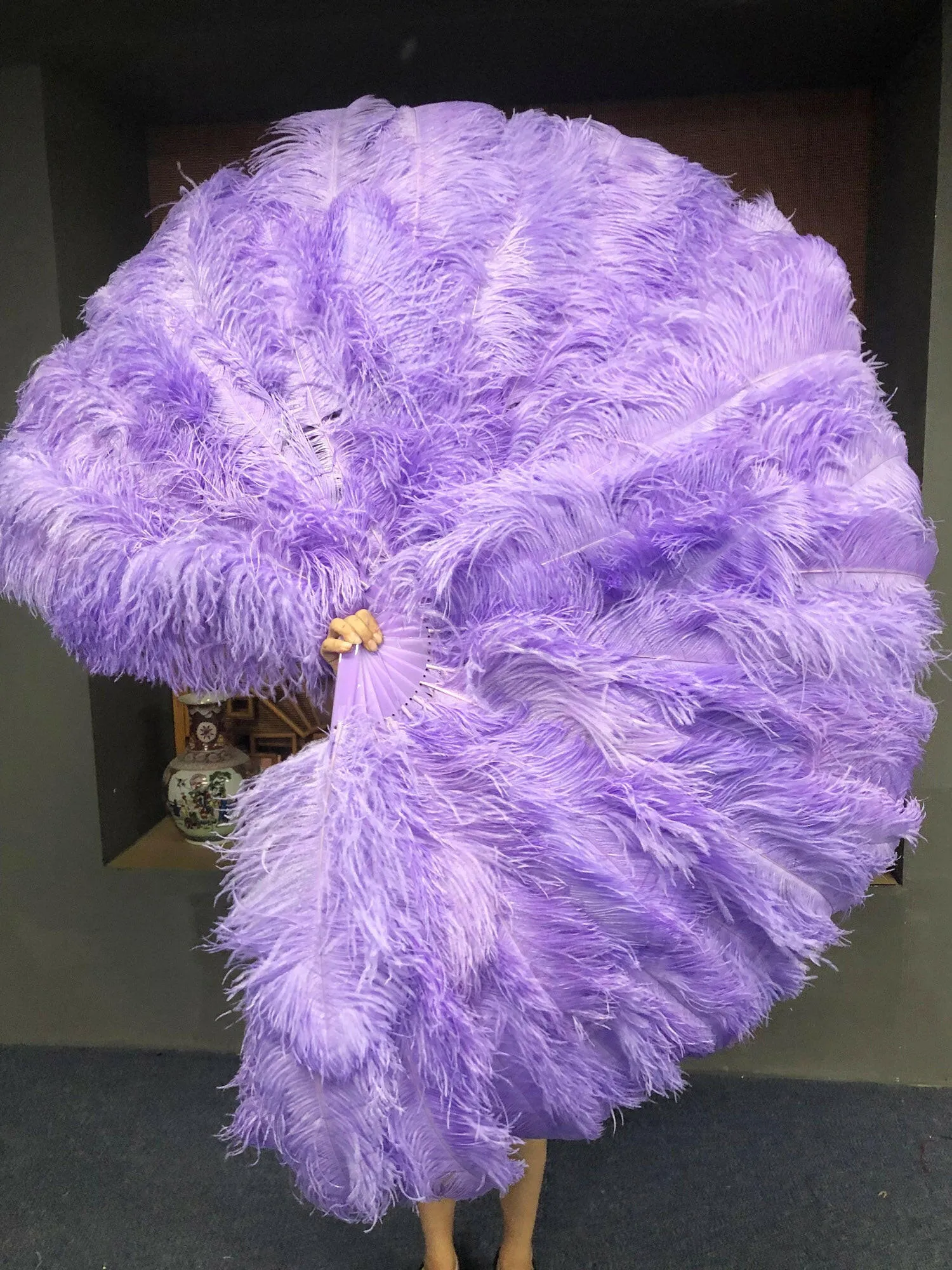 Aqua violet Triple layers ostrich Feather Fan 35"x 63"