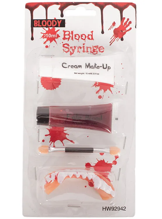 Basic Vampire Blood Teeth And White Makeup Set