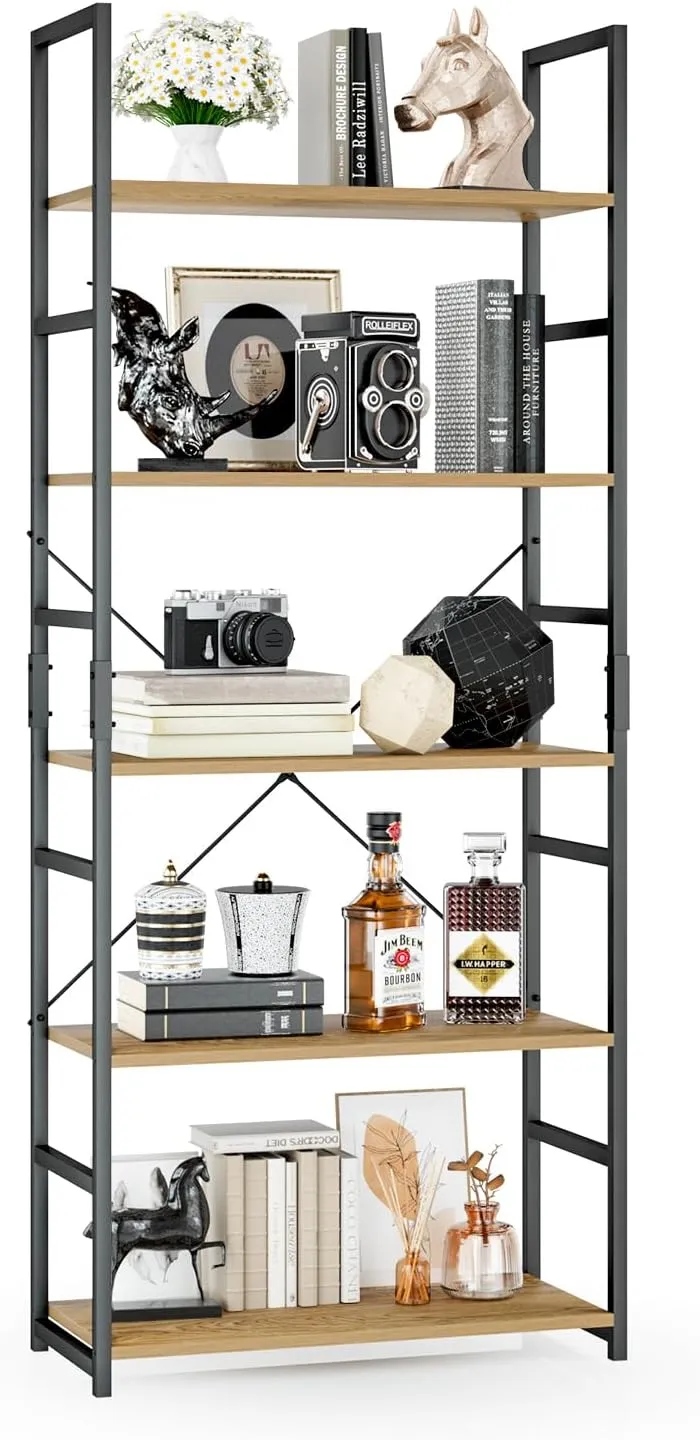 Bookshelf, Tall Bookcase, Office Shelf Storage Organizer