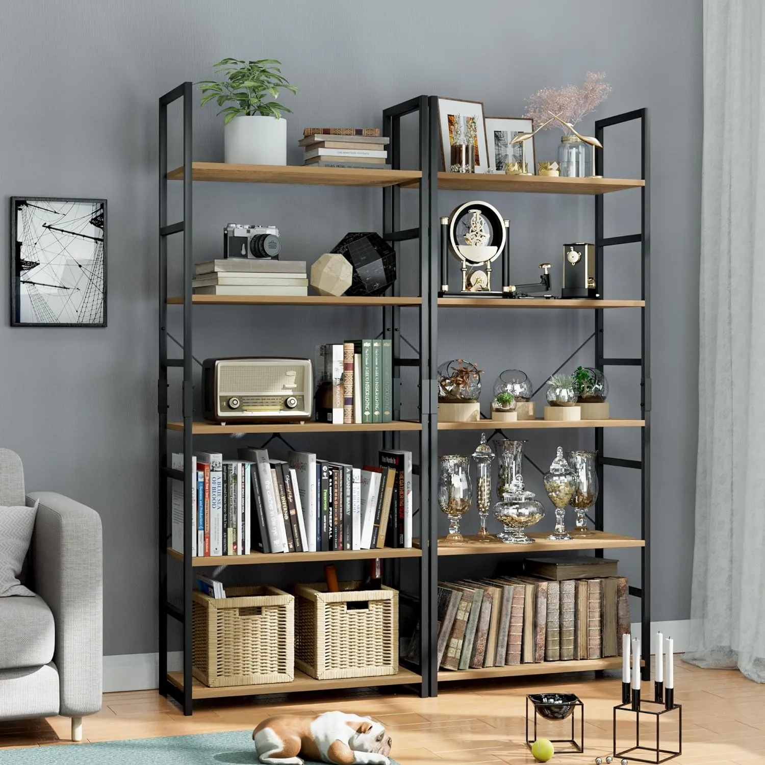 Bookshelf, Tall Bookcase, Office Shelf Storage Organizer