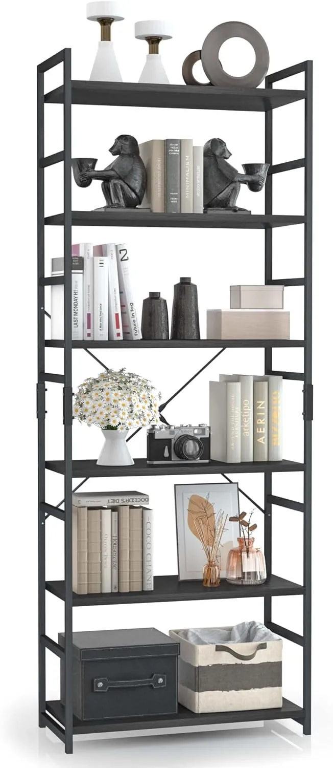 Bookshelf, Tall Bookcase, Office Shelf Storage Organizer