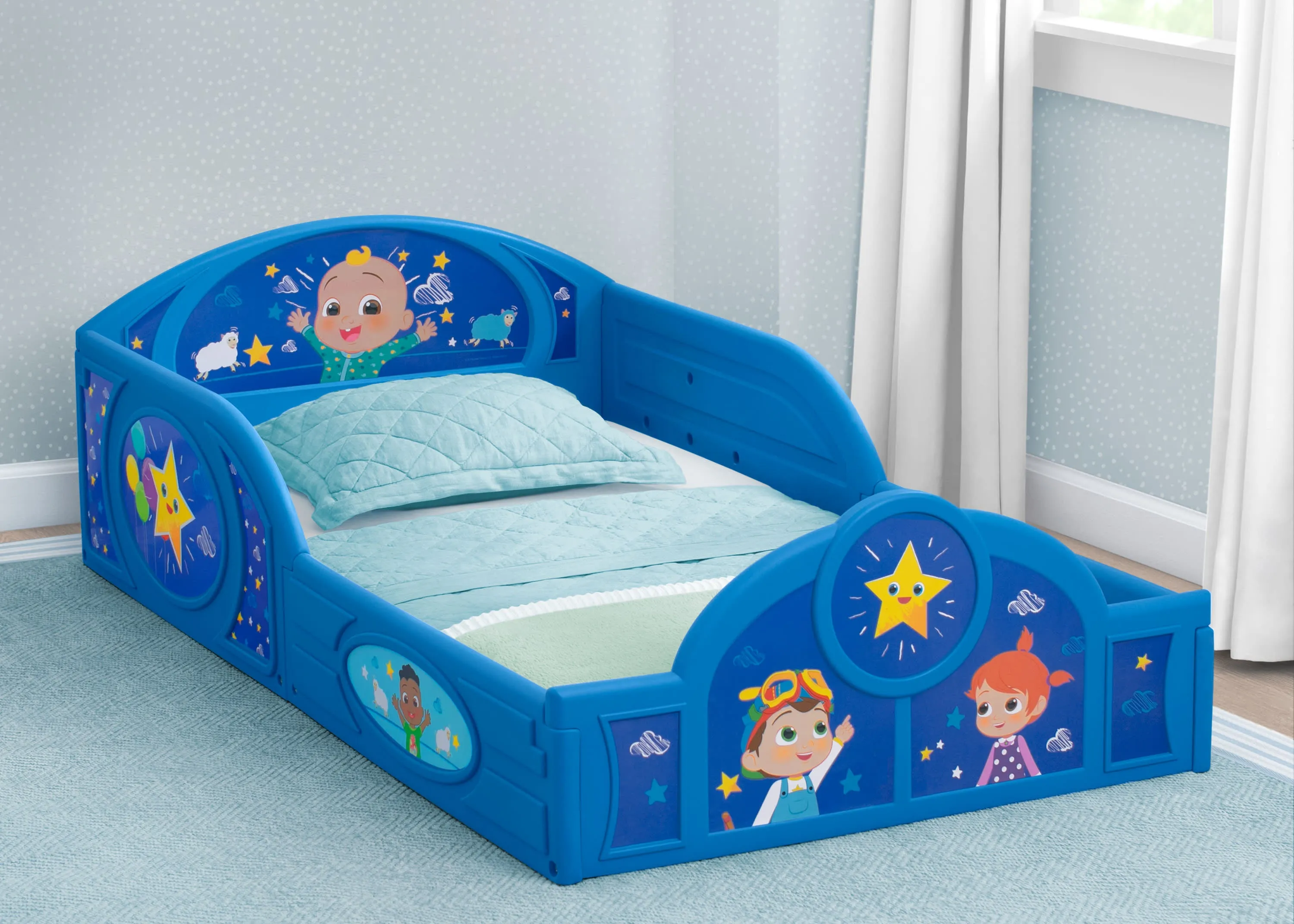 CoComelon Sleep and Play Toddler Bed with Built-In Guardrails