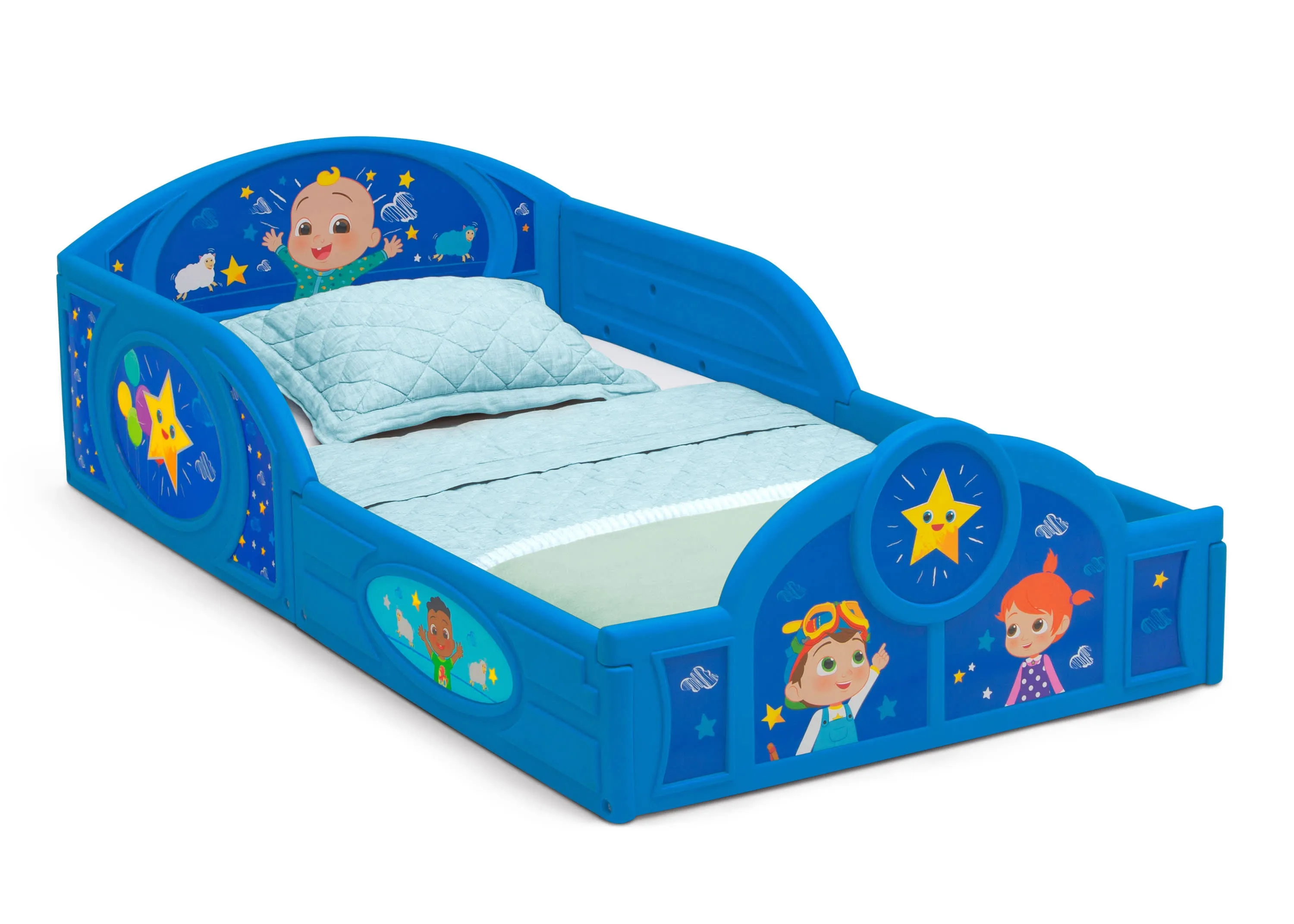 CoComelon Sleep and Play Toddler Bed with Built-In Guardrails