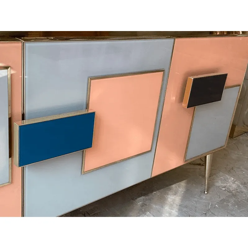 Customizable Italian Pink Gray Blue Black Geometric Postmodern Cabinet/Sideboard