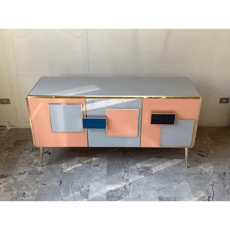 Customizable Italian Pink Gray Blue Black Geometric Postmodern Cabinet/Sideboard