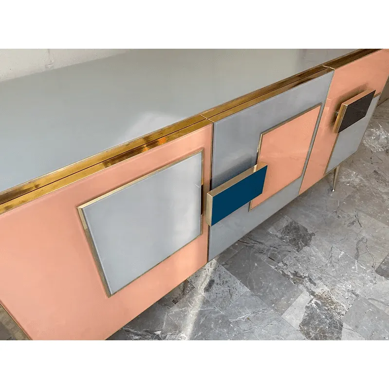 Customizable Italian Pink Gray Blue Black Geometric Postmodern Cabinet/Sideboard