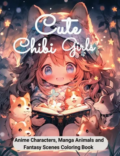 Cute Chibi Girls Anime Characters, Manga Animals and Fantasy Scenes Coloring Book