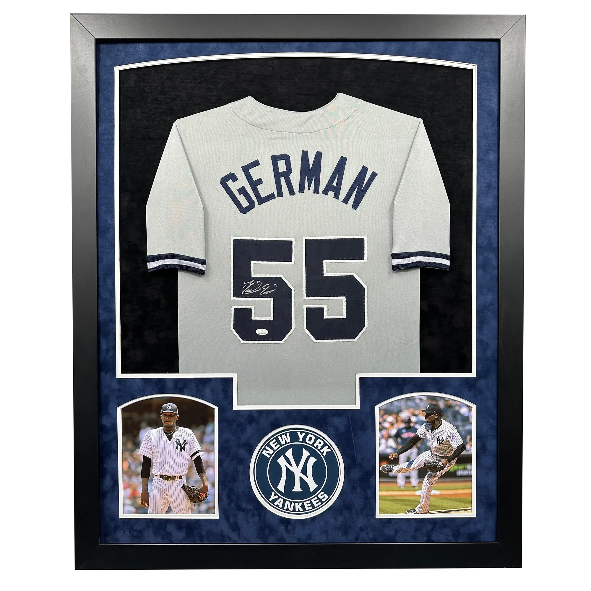 Domingo German Signed New York Gray Custom Double-Suede Framed baseball Jersey (JSA)