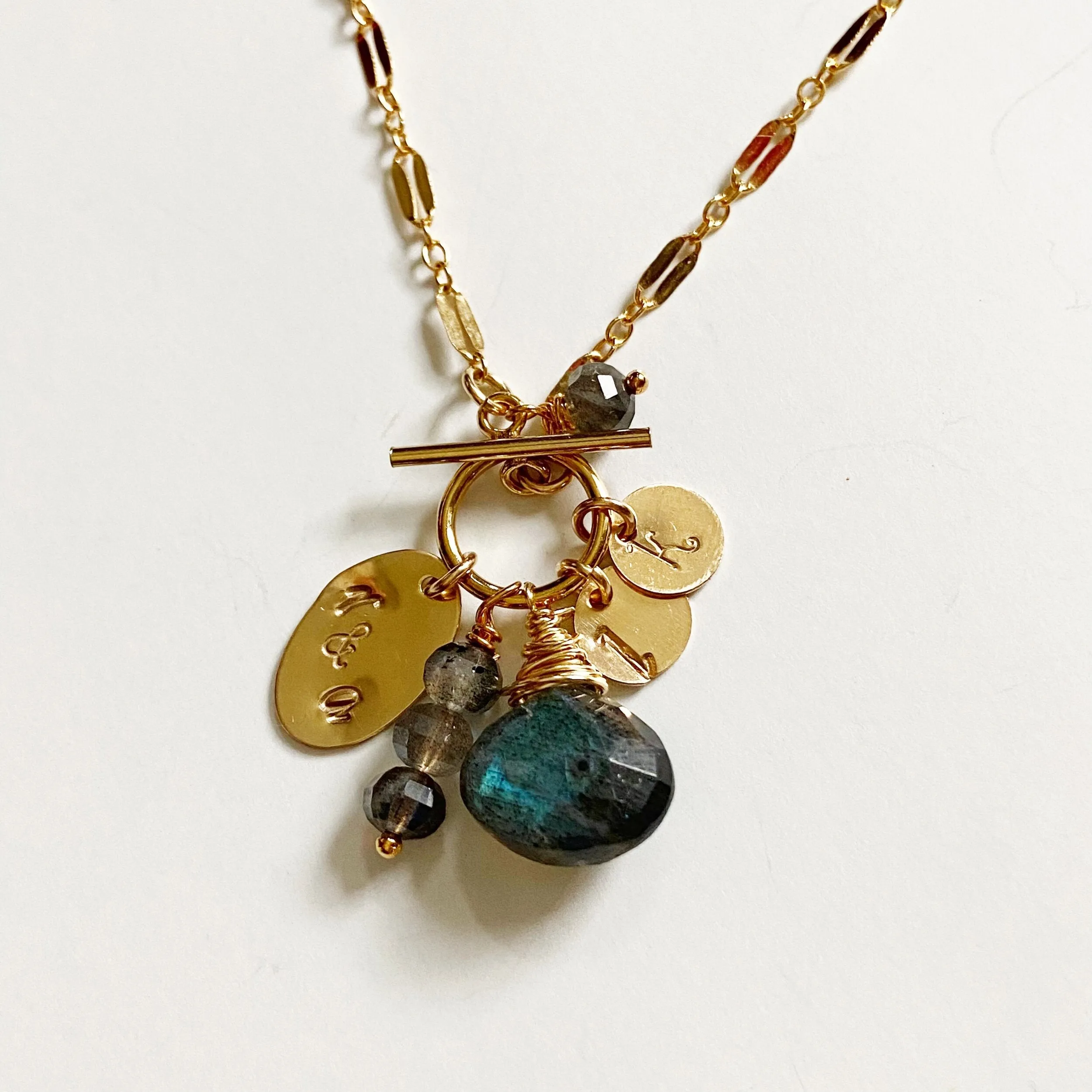 Eliza- Personalizable Labradorite Luxe Charm Necklace in Gold or Silver