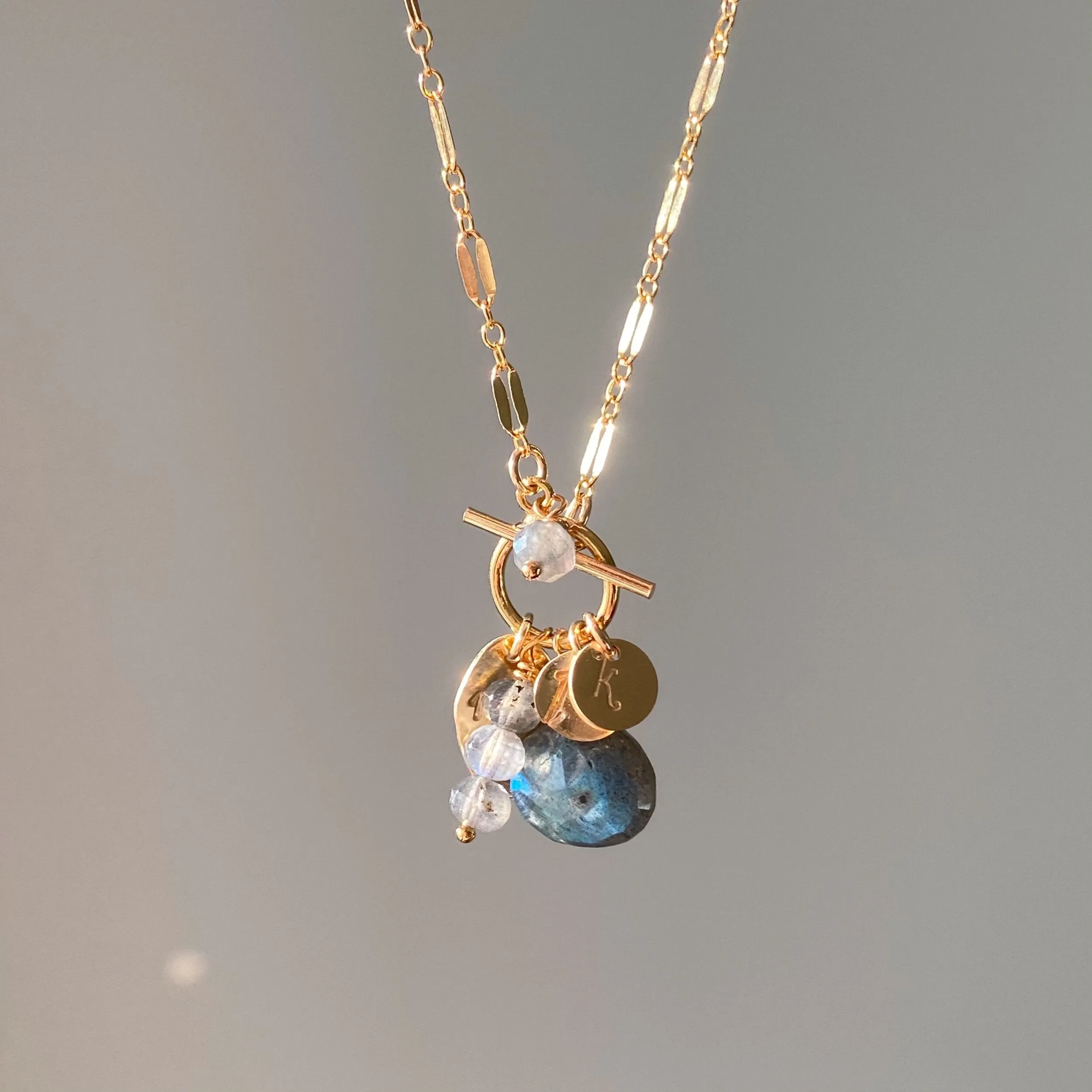 Eliza- Personalizable Labradorite Luxe Charm Necklace in Gold or Silver