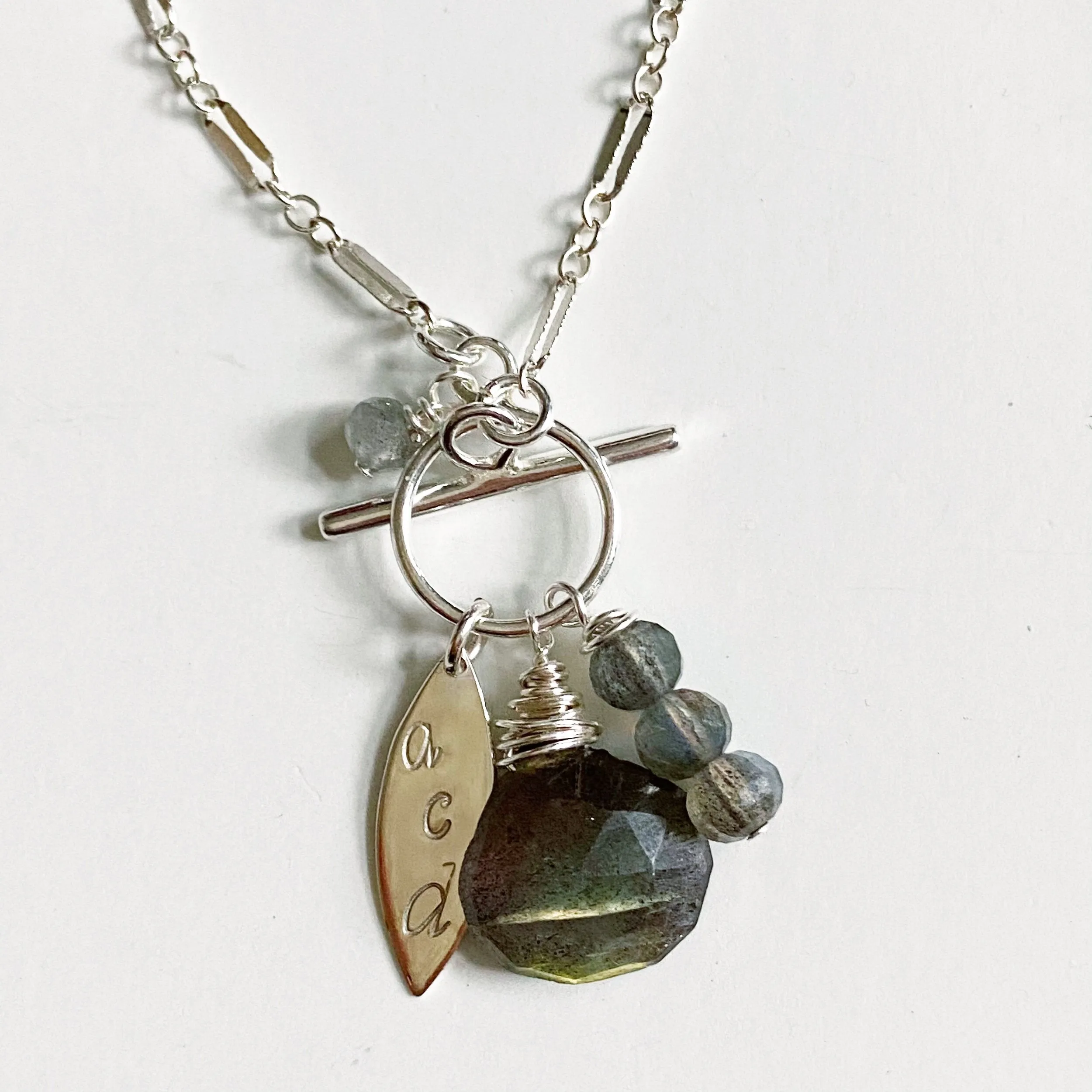 Eliza- Personalizable Labradorite Luxe Charm Necklace in Gold or Silver