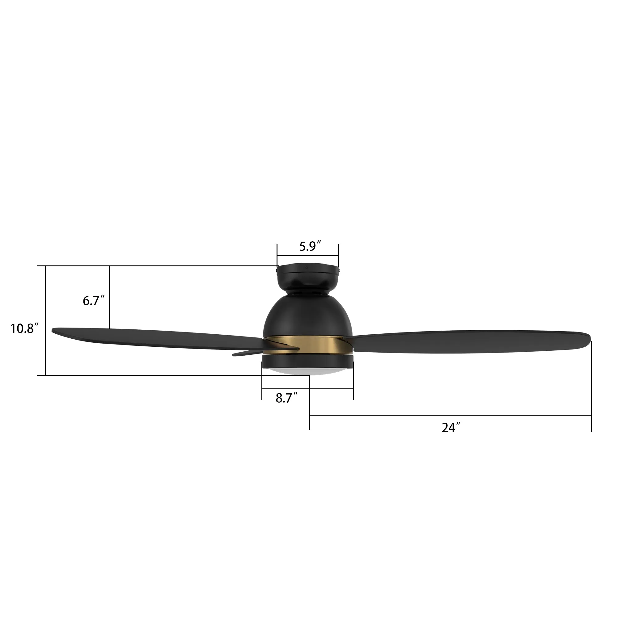 FREMONT 48 inch 3-Blade Flush Mount Smart Ceiling Fan with LED Light Kit & Remote- Black/Black