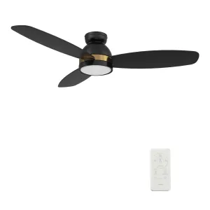 FREMONT 48 inch 3-Blade Flush Mount Smart Ceiling Fan with LED Light Kit & Remote- Black/Black