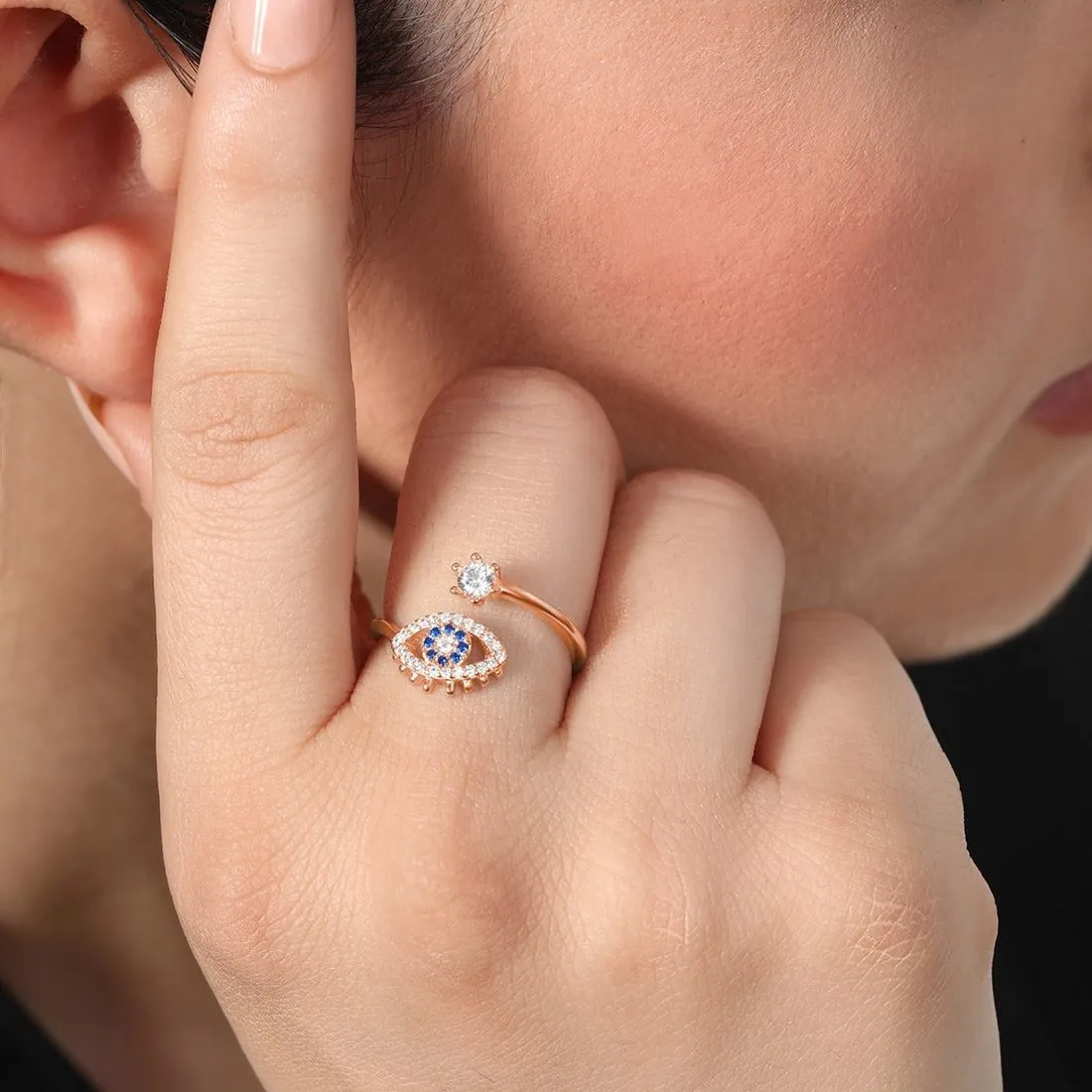 Guardian's Gaze: 925 Sterling Silver Rose Gold Plated Ring