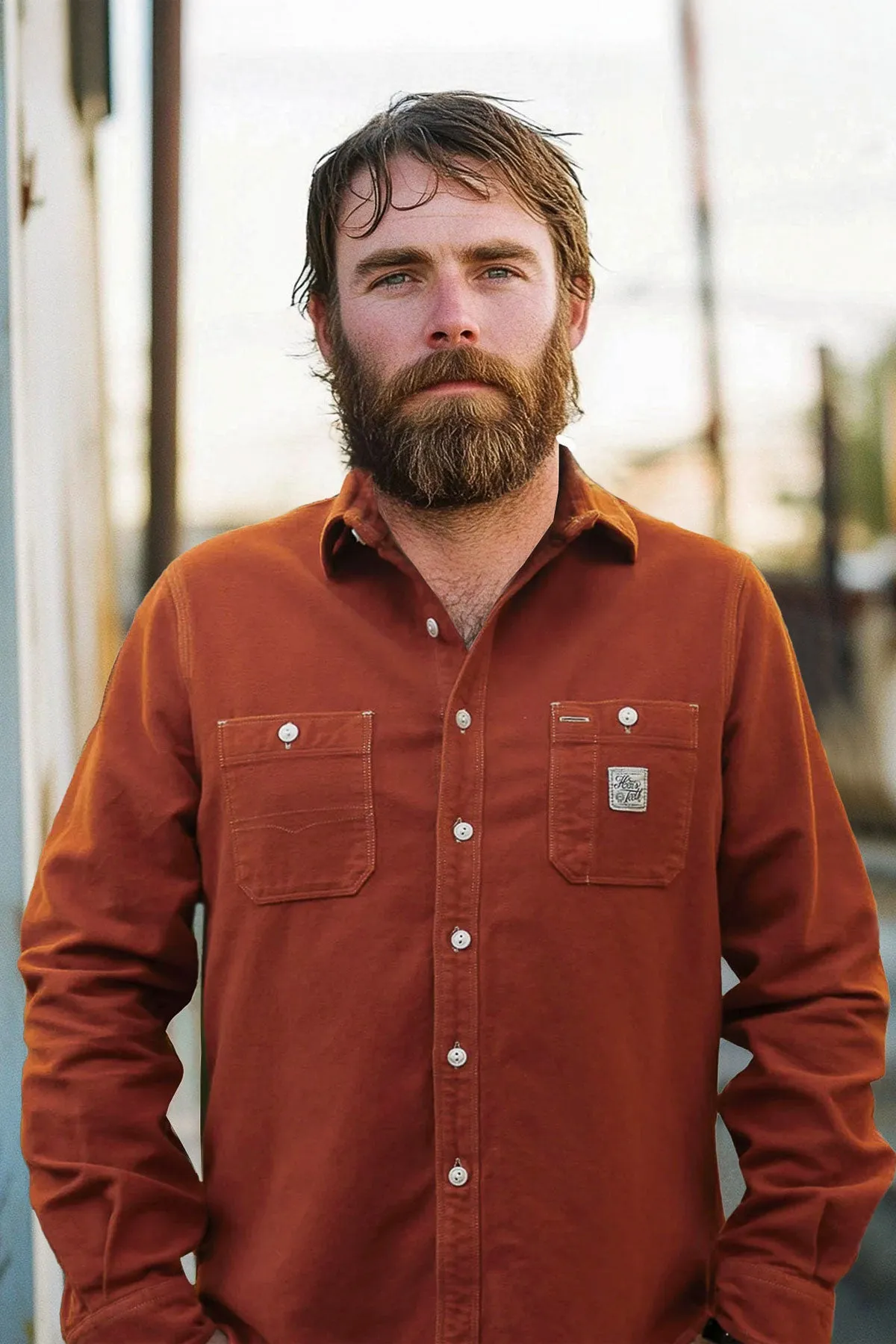 Hen's Teeth - HTM-S1M2 Work Shirt in Moleskin Rust