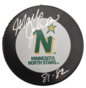 Mark Johnson Autographed & Inscribed Minnesota North Stars Puck (#1/9)