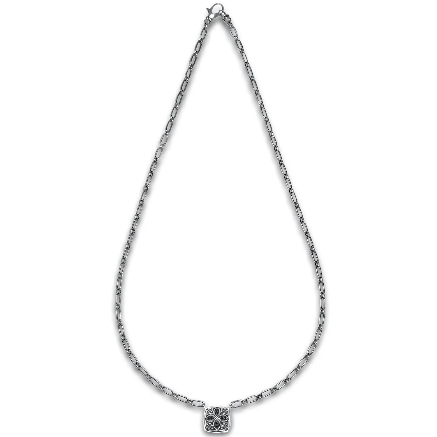 Marquise Pavé Necklace 20" - Sterling Silver   CZ Noir