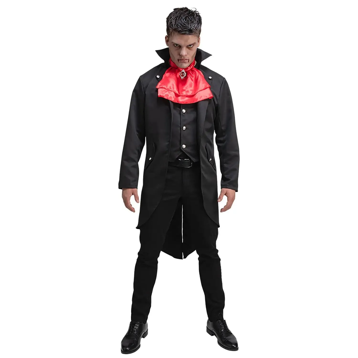 Mens Gothic Vampire Costume Black Tailed Coat Dracula Fancy Dress