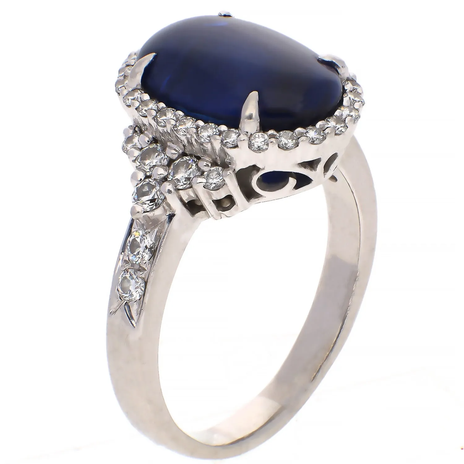 Platinum Cabochon 7.73ct Sapphire and Diamond Ring