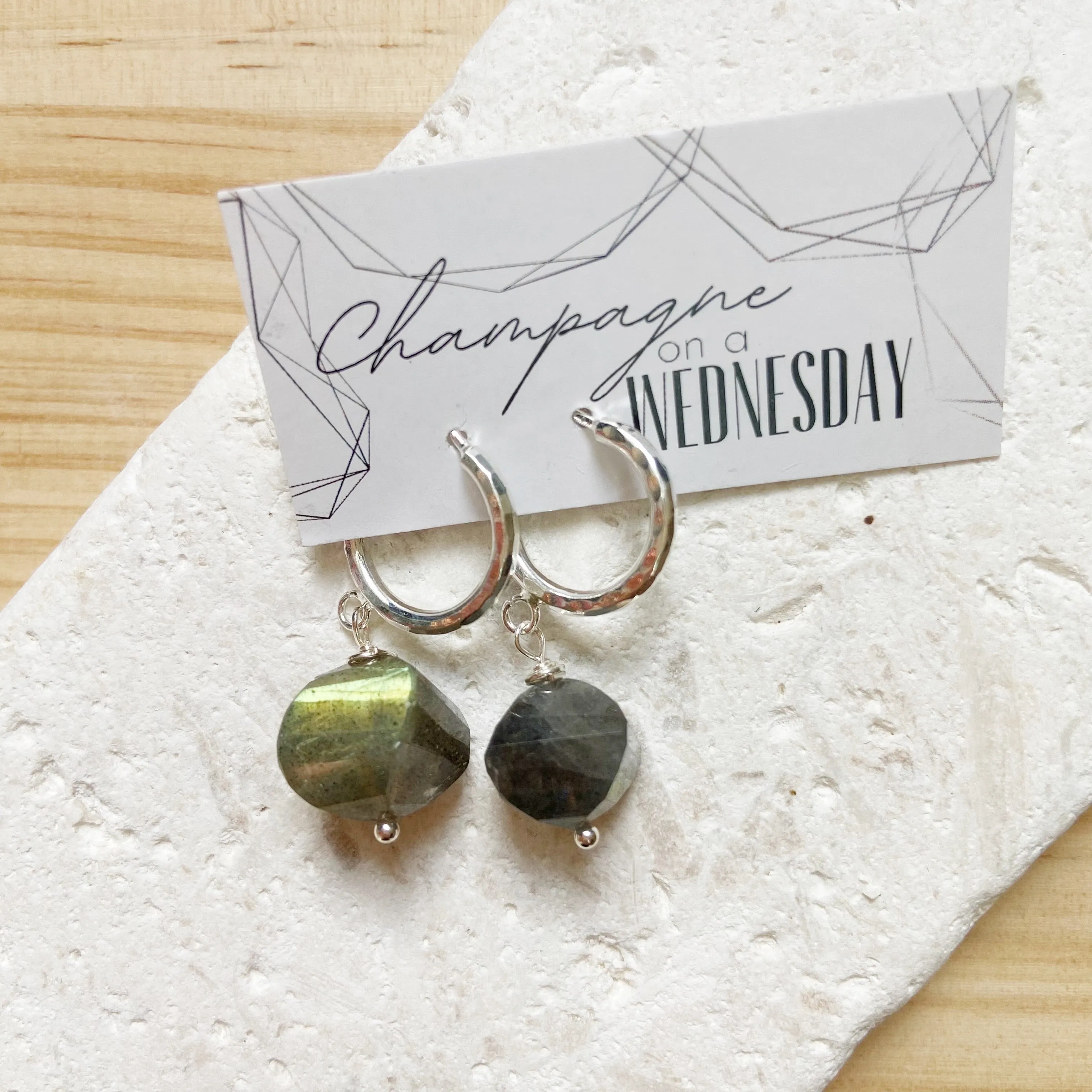 Sally- Chunky hoop labradorite earrings