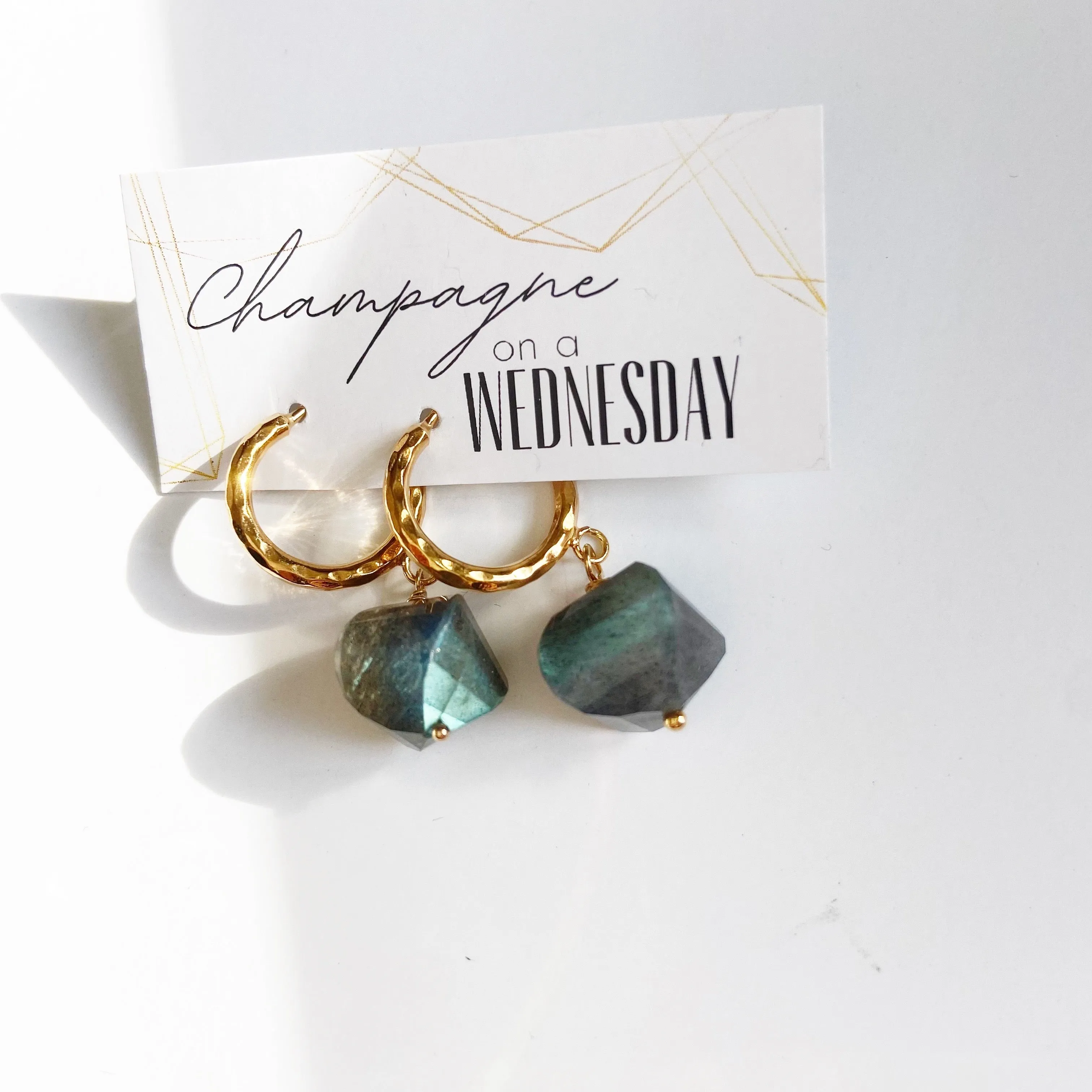 Sally- Chunky hoop labradorite earrings