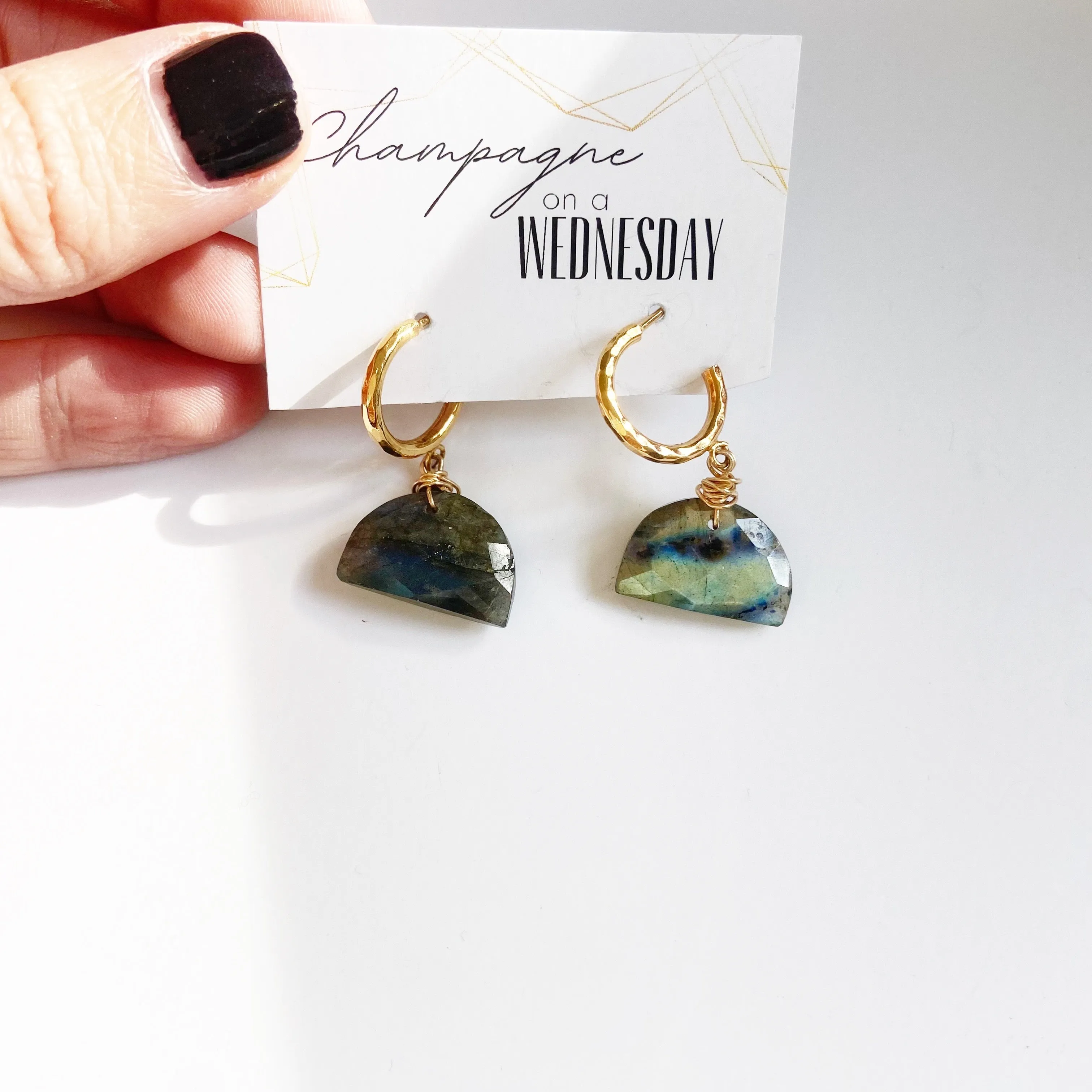 Sally- Chunky hoop labradorite earrings