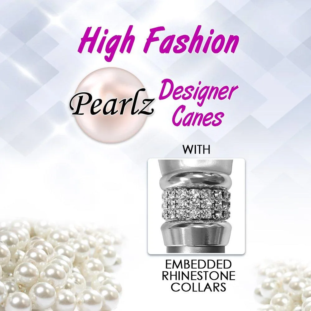 Scratch and Dent Platinum Pearlz w/ Rhinestone Collar and Silver Shaft Designer Adjustable Cane V2333