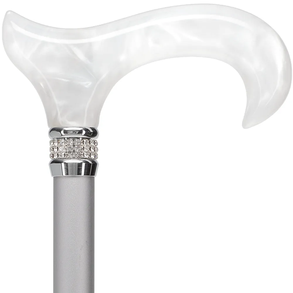 Scratch and Dent Platinum Pearlz w/ Rhinestone Collar and Silver Shaft Designer Adjustable Cane V2333