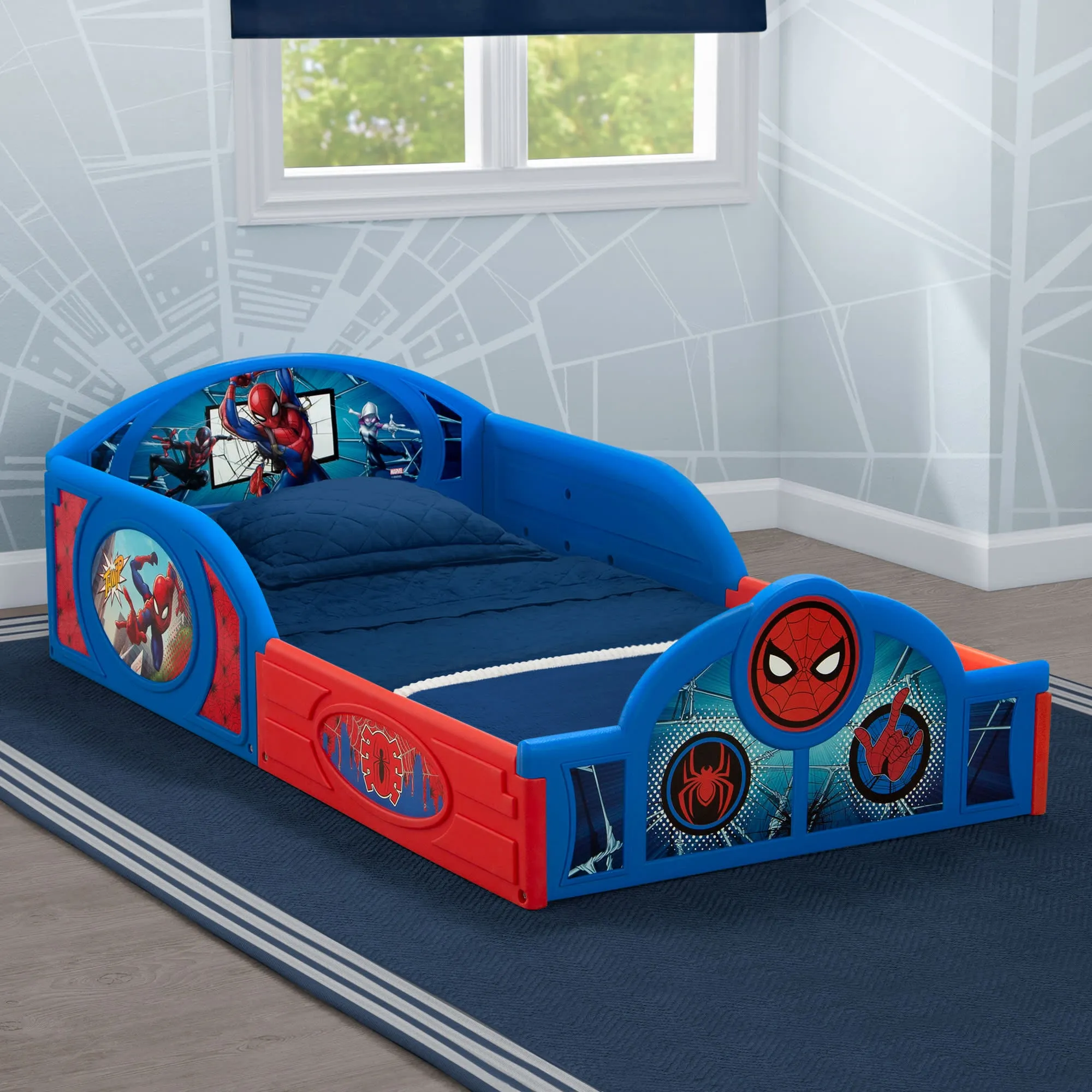 Spider-Man Sleep and Play Toddler Bed with Built-In Guardrails