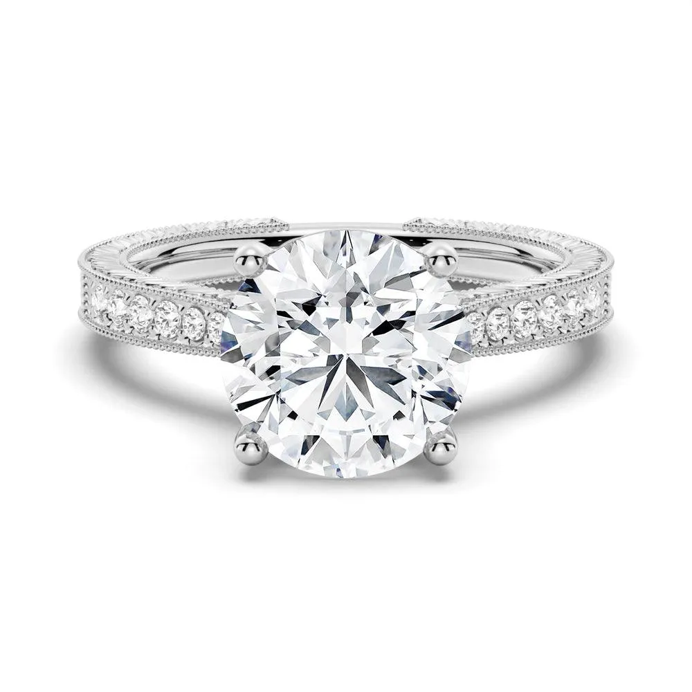 Vintage Round Cut Moissanite Engagement Ring With Milgrain Edges