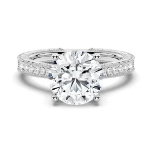 Vintage Round Cut Moissanite Engagement Ring With Milgrain Edges