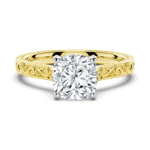 Vintage Two-Tone Cushion Moissanite Engagement Ring With Milgrain Edges