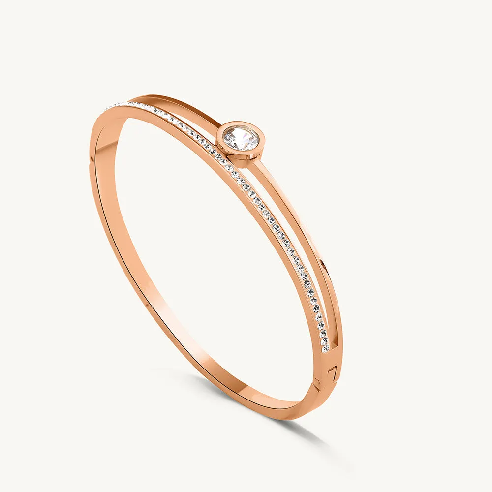 Women's Exquisite 18K Rose Gold-Plated Bracelet with Stones