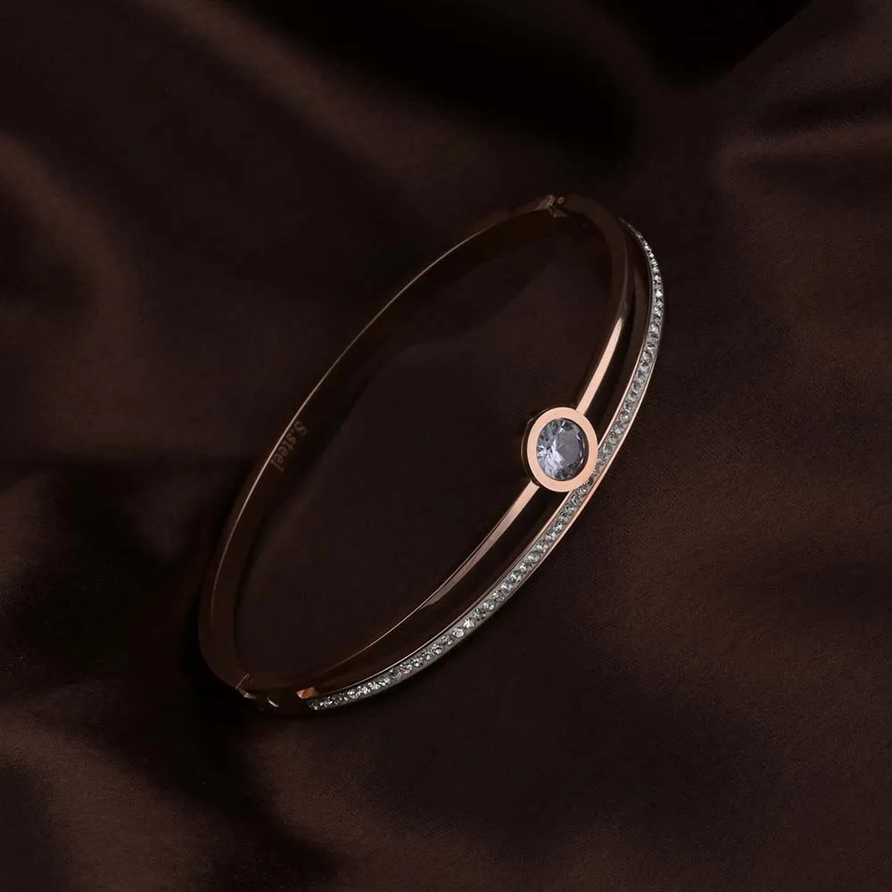 Women's Exquisite 18K Rose Gold-Plated Bracelet with Stones