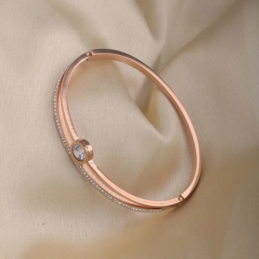 Women's Exquisite 18K Rose Gold-Plated Bracelet with Stones